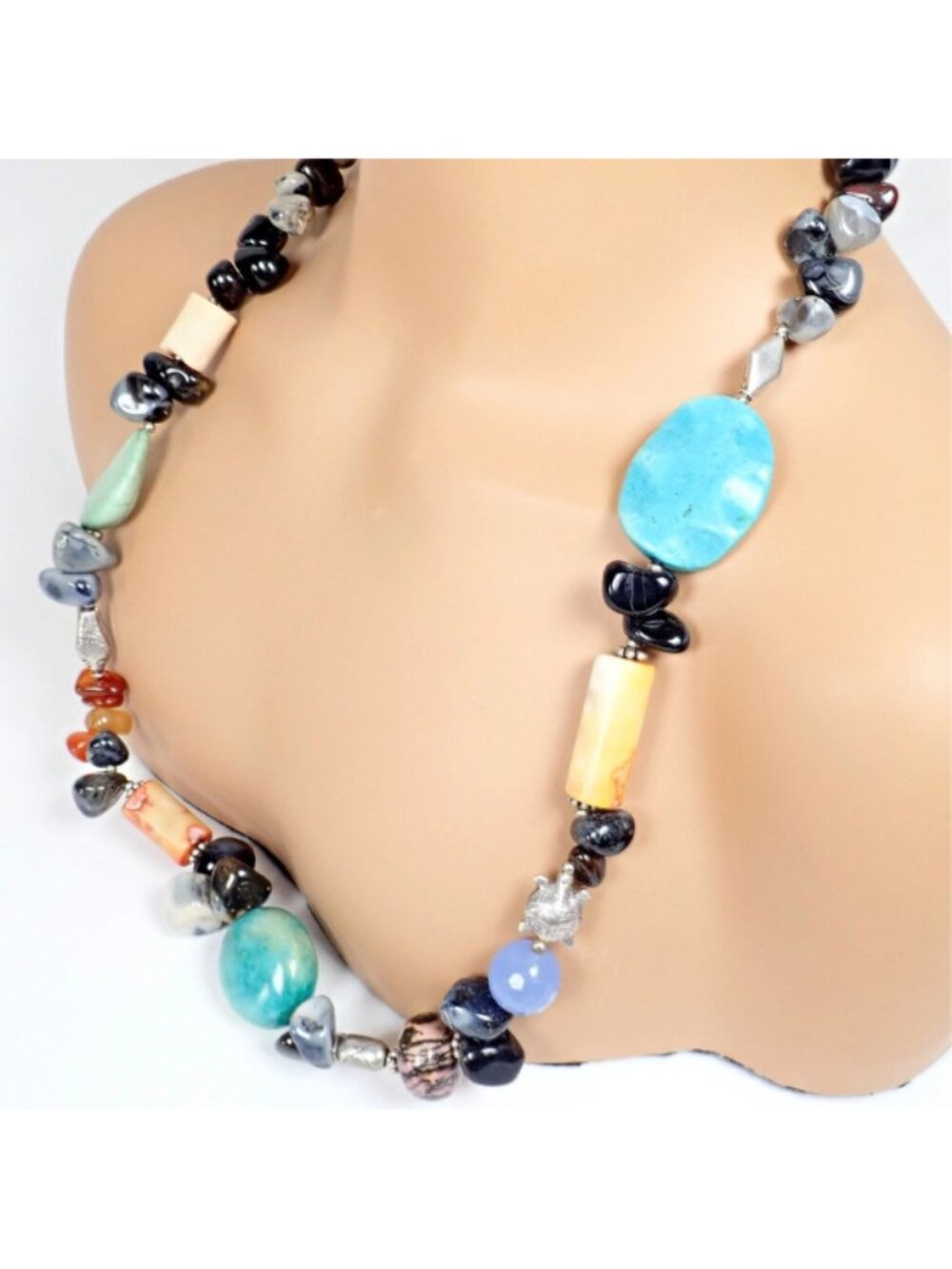 Rare! Mario Buccellati Free Time Silver Large Snake Turtle River Stone Necklace - Picture 14 of 14